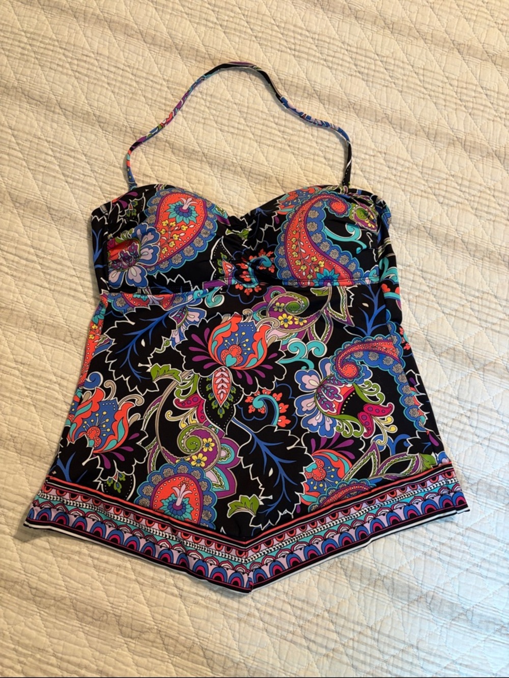 Apt. 9 Black Multicolor Paisley Tankini Top